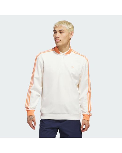 Adidas White Originals 3-Stripes 1/4 Zip Sweatshirt for men