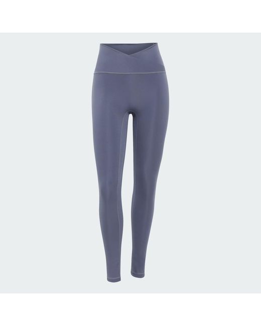 Adidas Blue 3 Stripes Studio All Me 7/8 X-Over Leggings