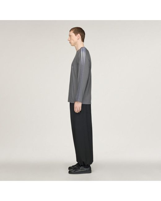 Adidas Gray Y-3 Oversized Gradient Stripes Long Sleeve T-Shirt