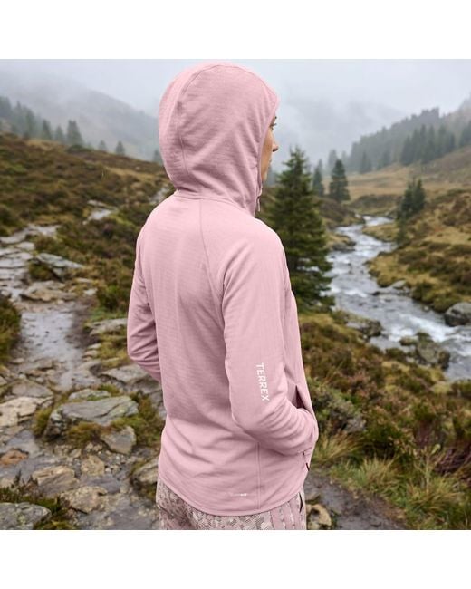 Adidas Pink Terrex Xperior Climawarm+ Ventknit Fleece Hooded Jacket