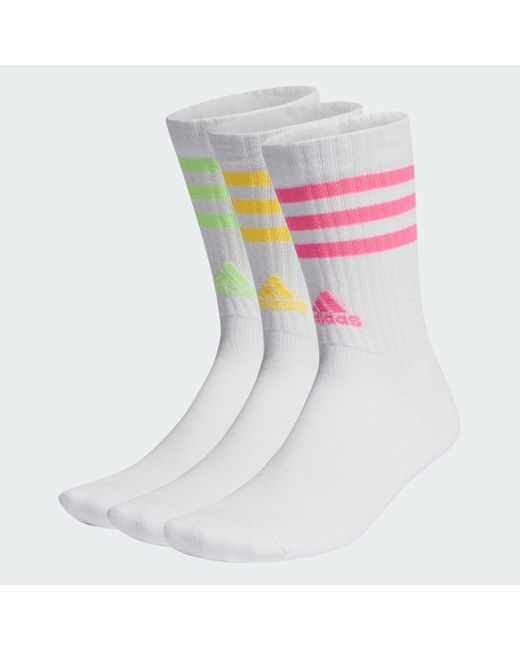 Adidas White 3-stripes Cushioned Crew Socks 3 Pairs