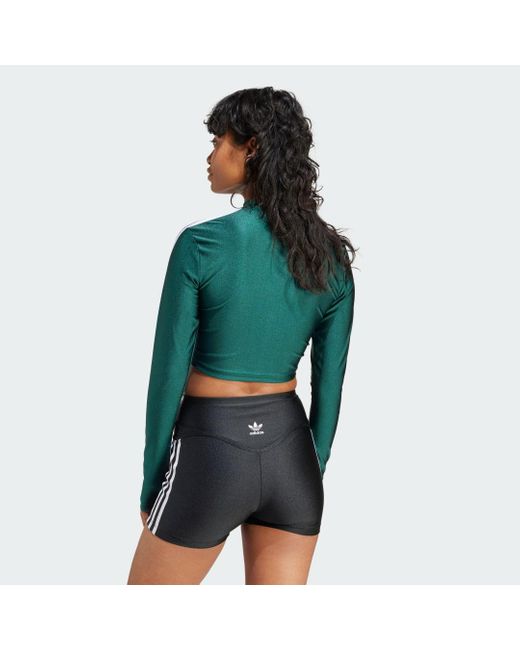 Adidas Originals Green 3-stripes Cropped Long-sleeve Top