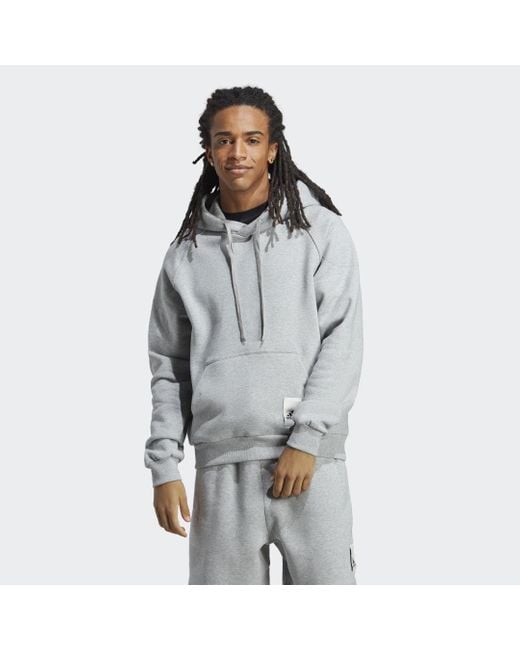 Felpa con cappuccio Lounge Fleece di Adidas in Gray da Uomo