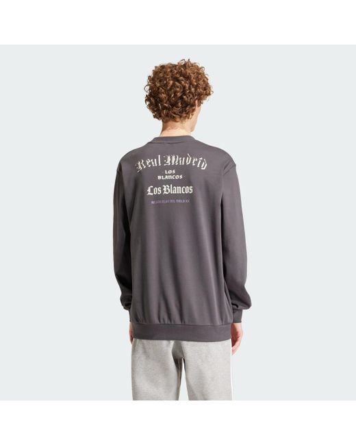 Adidas Gray Real Madrid Cultural Story Crew Sweatshirt for men