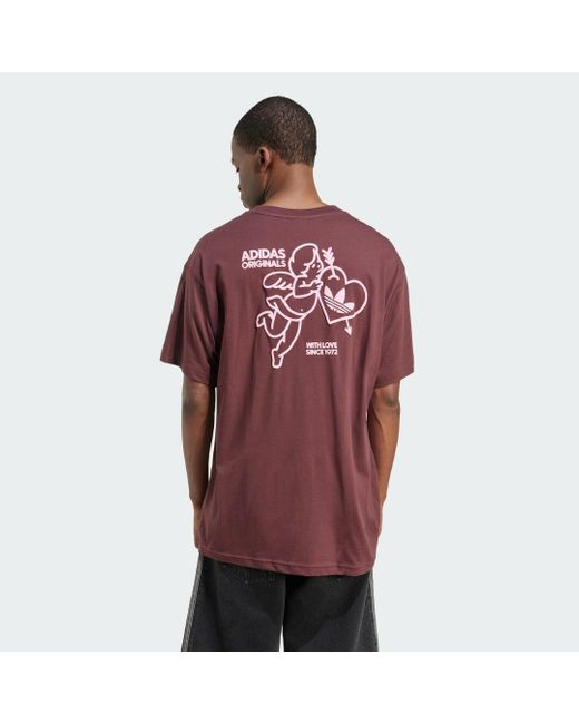 Adidas Red Cupid And Heart Graphic Oversized T-Shirt for men