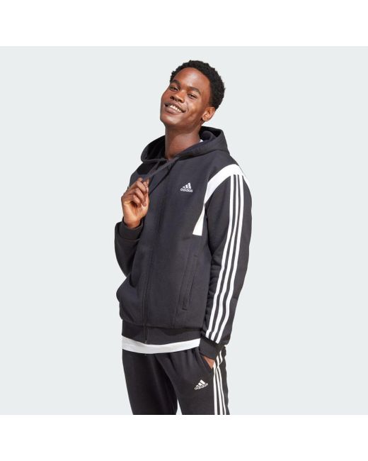 Adidas Black Colourblock Full-Zip Hoodie for men