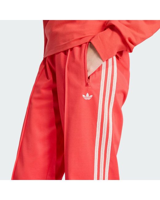 Adidas Red Firebird Track Pants With Knitted Crochet Details