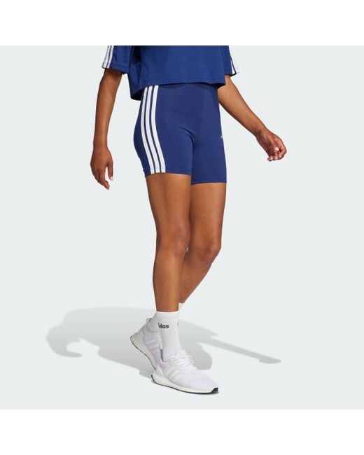 Adidas Blue Essentials 3-Stripes High Waisted Biker Shorts