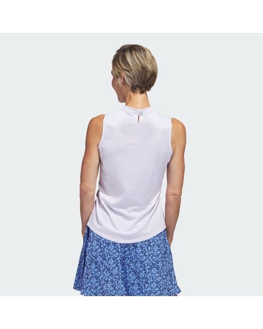 Adidas White Essentials Heathered Mock-neck Sleeveless Golf Polo Shirt