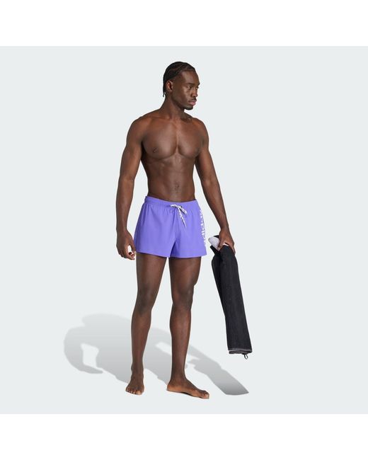 Adidas Blue Logo Stretchy Knit Swim Shorts 3 Inch for men