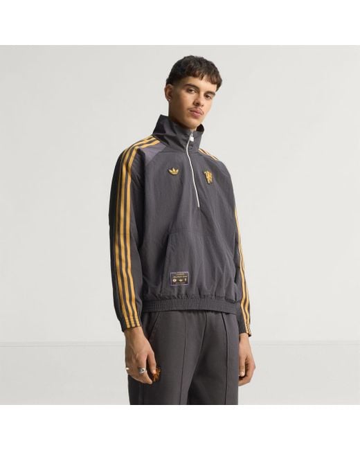 Giacca Manchester United Terrace Icons Mezza Zip di Adidas in Gray da Uomo