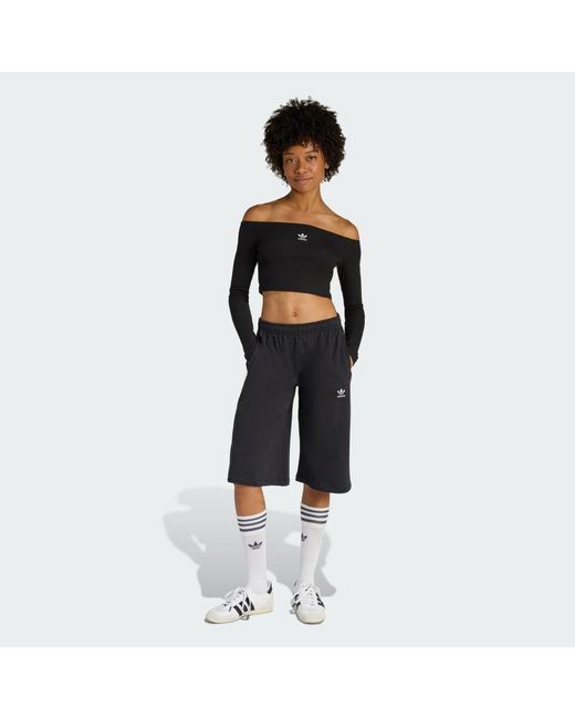 Adidas Black Essentials Rib Off Shoulder Long-Sleeve Top T-Shirt