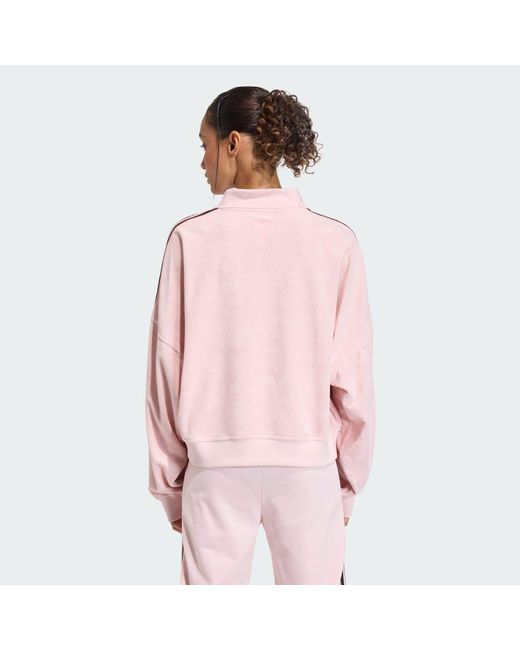 Adidas Pink Terry Towel V Neck Long Sleeves Polo Shirt