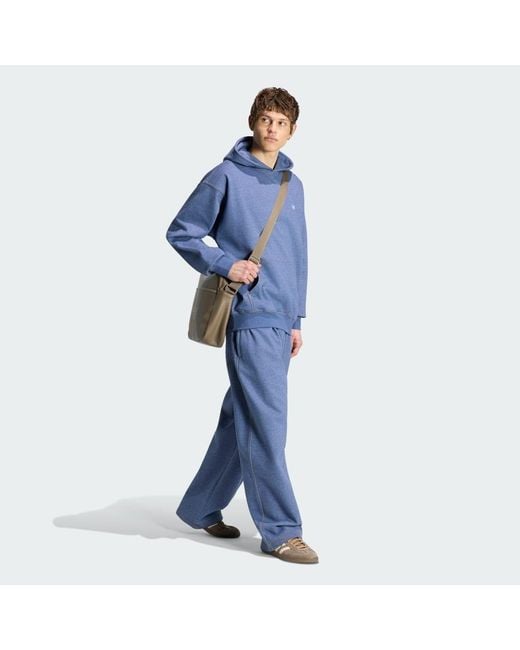 Adidas Blue Trefoil Essentials Melange Baggy Open Hem Joggers for men