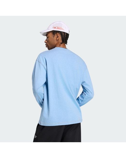 Adidas Blue Trefoil Essentials Melange Long Sleeve Long-Sleeve Top for men