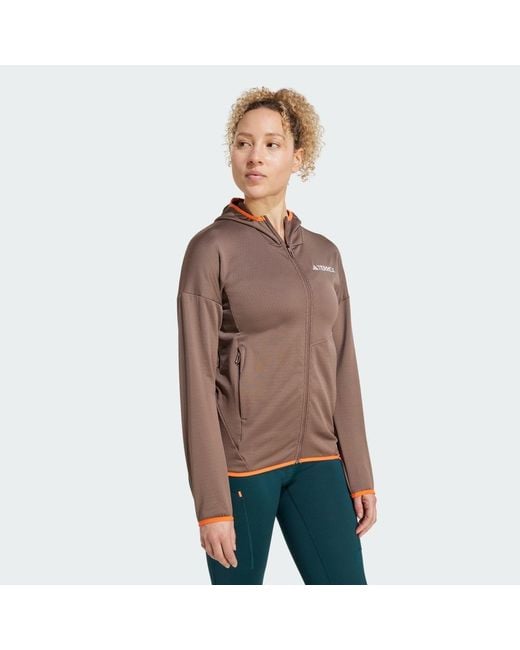 Adidas Brown Terrex Xperior Climawarm Light Fleece Hooded Jacket