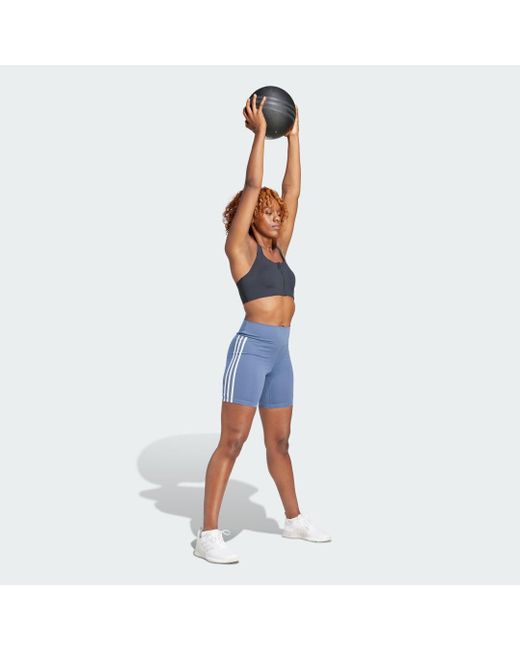 Mallas Cortas Training Essentials High-Waisted 3 Bandas Adidas de color Blue