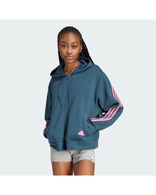 adidas Future Icons 3 stripes Full zip Hoodie in Blue Lyst UK