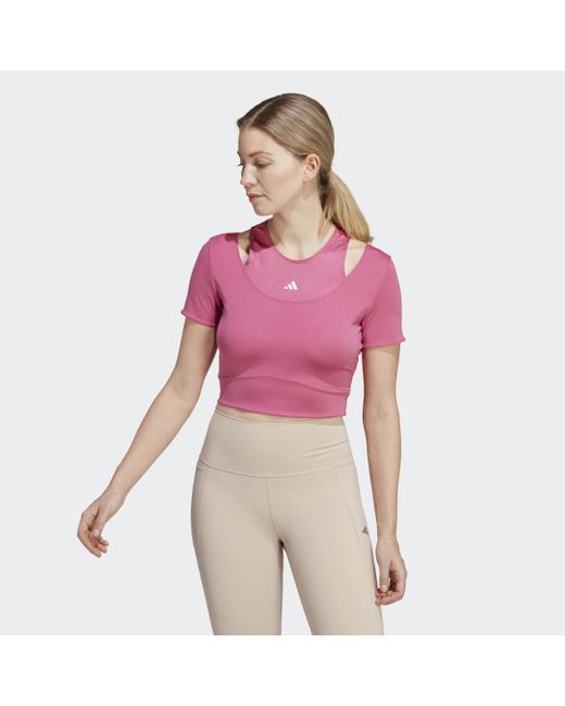 Adidas Hiit Aeroready Crop Training T-shirt in het Pink