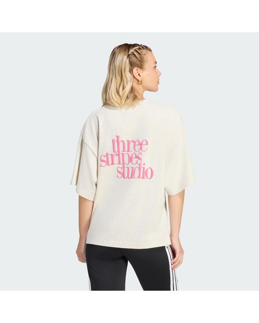 Adidas White 3-Stripes Studio T-Shirt