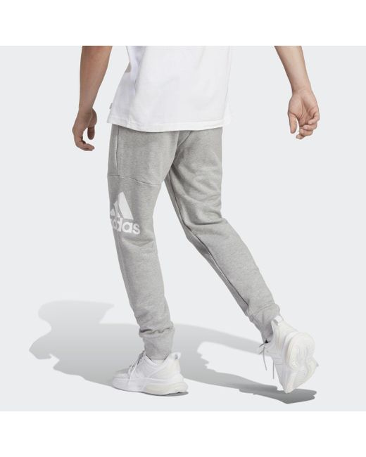 Adidas Gray Essentials French Terry Tapered Cuff Logo Joggers for men