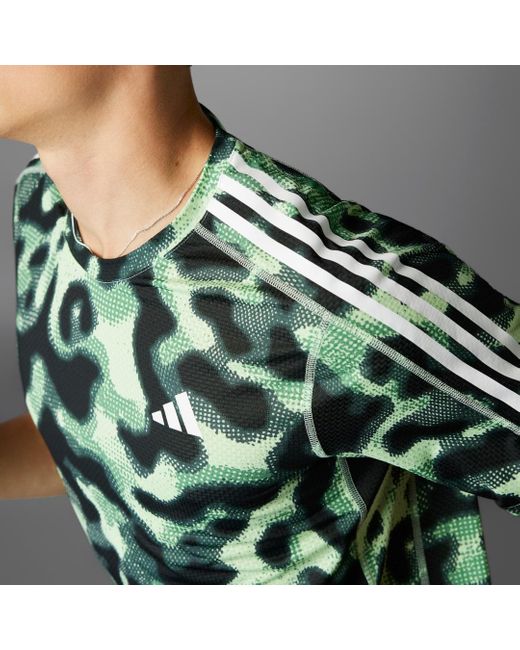 Adidas Green Own The Run 3-stripes Allover Print T-shirt for men
