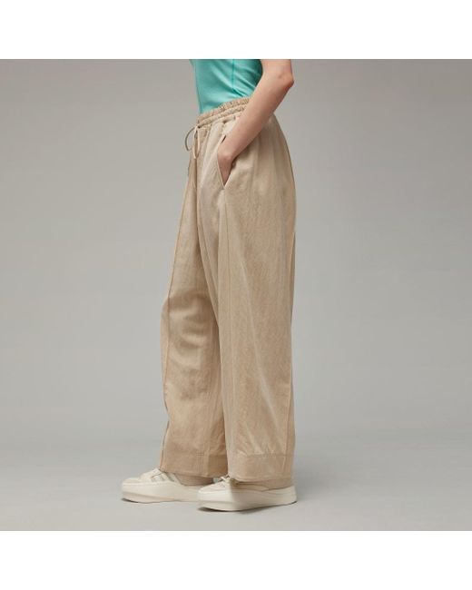 Adidas Natural Y-3 Crinkle Twill Wide Leg Trousers