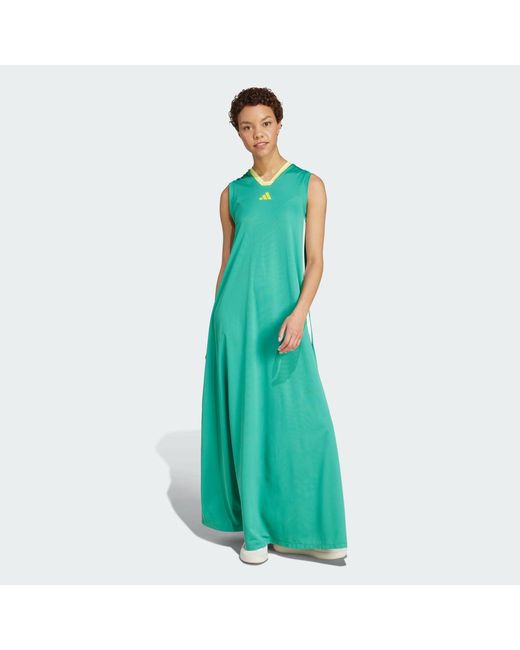 Adidas Green Tiro Cut 3-Stripes Soft Mesh Long Dress