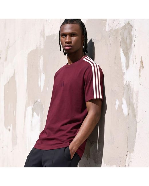 Adidas Red Kit 3-Stripes Regular T-Shirt for men