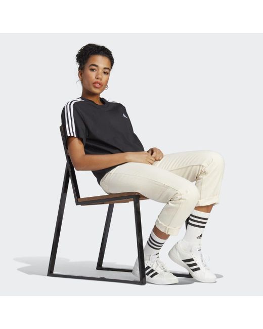 Adidas Black Essentials 3-stripes Single Jersey Crop Top
