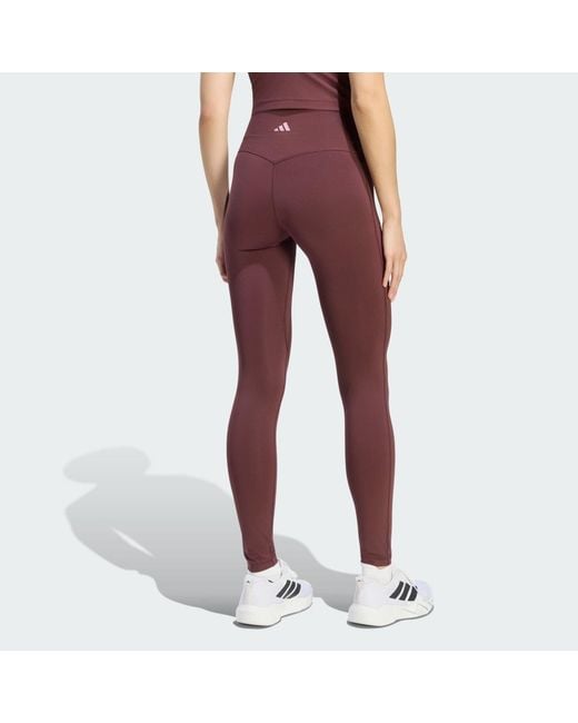 Adidas Red 3 Stripes Studio All Me X-Over Stash Pocket Leggings