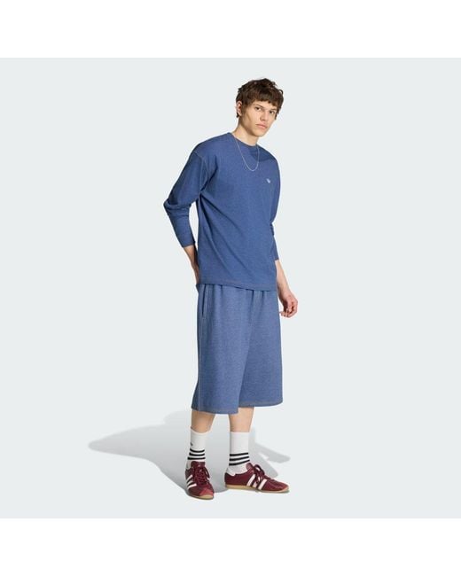 Adidas Blue Trefoil Essentials Melange Long Sleeve Long-Sleeve Top for men