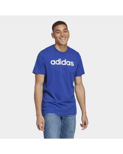 Adidas Blue Essentials Single Jersey Linear Embroidered Logo T-shirt for men