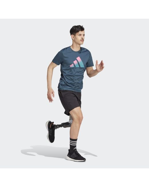 Adidas Blue Run Icons 3 Bar Logo T-shirt for men