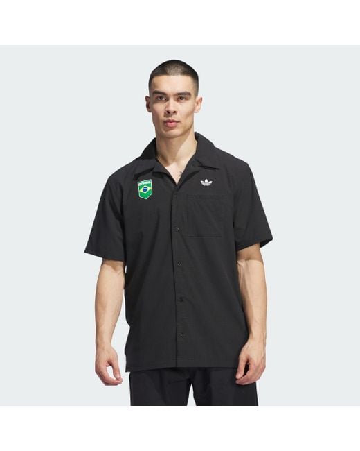 Adidas Black Brasil Tech Button Down Shirt for men