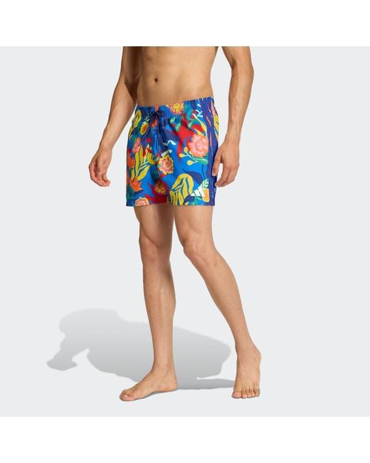 Adidas Blue Mexicana Florals 3 Stripes Swim Shorts 5 Inch for men