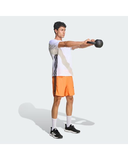 Adidas White Workout Essentials Base 3-Stripes T-Shirt for men