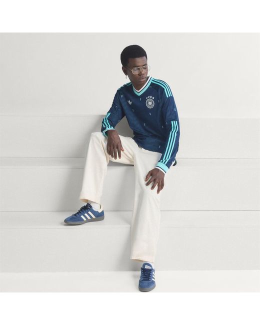 Adidas Blue Germany 26 Away Authentic Long Sleeve Jersey for men