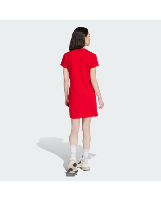 Adidas Red Essentials 3-Stripes Single Jersey Fitted Tee Dress
