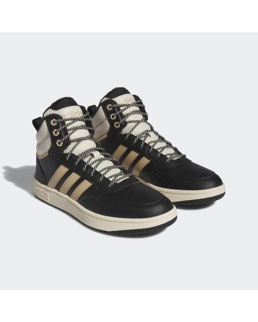 Adidas Black Hoops 3.0 Mid Lifestyle Basketball Classic Fur Lining Winterized Shoes for men