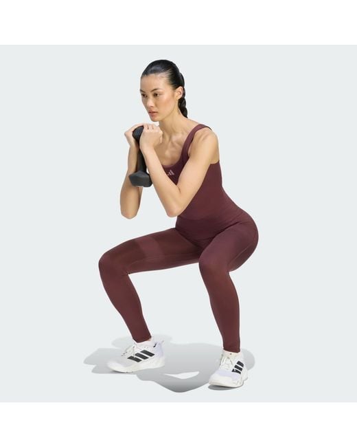 Adidas Red 3 Stripes Studio All Me X-Over Stash Pocket Leggings