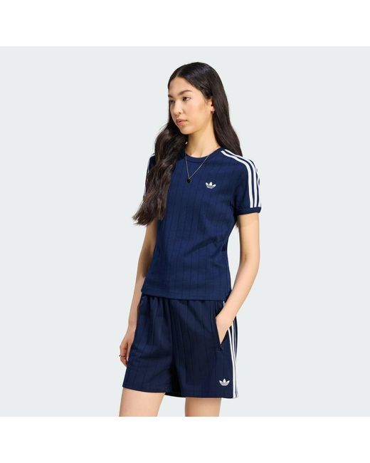 Adidas Blue Pinstripe Short Sleeve Slim T-Shirt