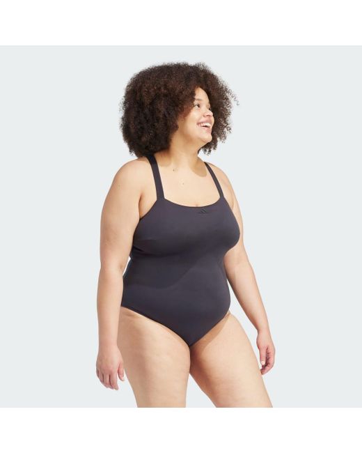 Adidas Blue Iconisea Padded Premium X-Back Swimsuit (Plus Size)