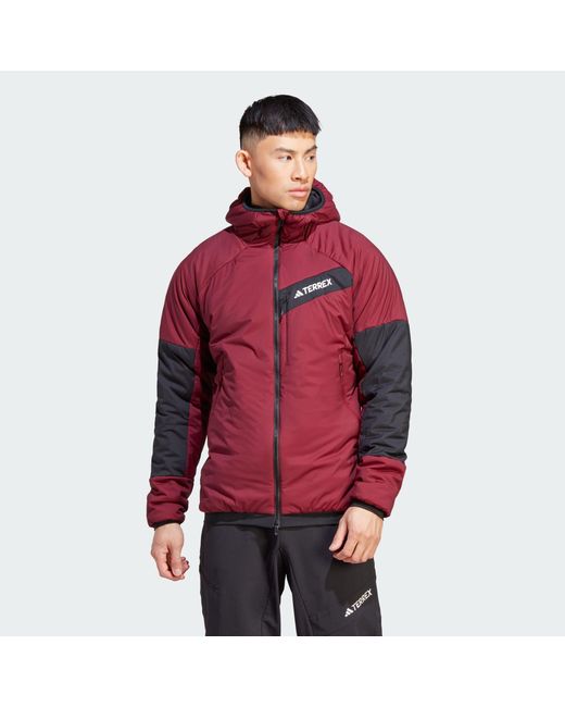 Adidas Red Terrex Techrock Stretch Primaloft Hooded Jacket for men