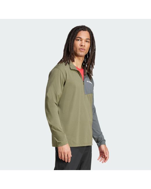 Adidas Green Terrex Multi Half-zip Long Sleeve Hiking T-shirt for men