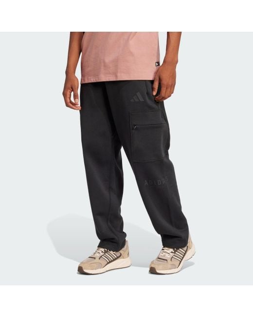 Adidas Black All Szn Fleece Graphic Loose Cargo Pants for men