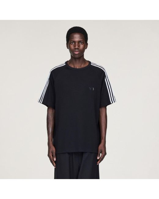 T-Shirt Y-3 A Manica Corta 3 Strisce di Adidas in Black