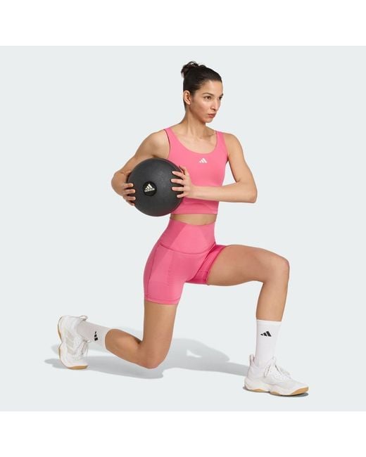 Adidas Pink 3 Stripes Studio All Me Light Support Tank Top