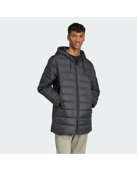 Adidas Gray Essentials Climawarm 3-Stripes Light Down Hooded Parka for men