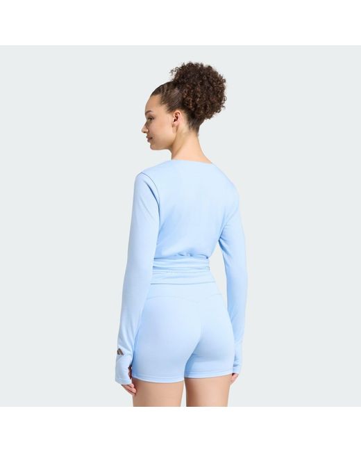 Adidas Originals Blue T-Shirt Adidas 3 Stripes Studio Soft Ballet Wrap Top Glow/ Earth Strata